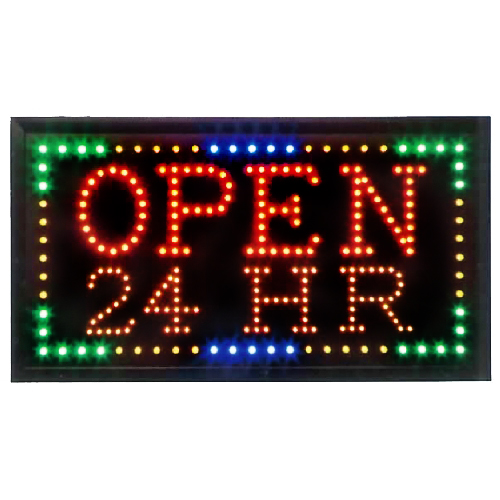 Animated LED Open 24 HR Sign with Multicolored Border: LED Display